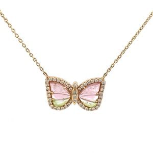 14k Tourmaline and Diamond Butterfly Necklace